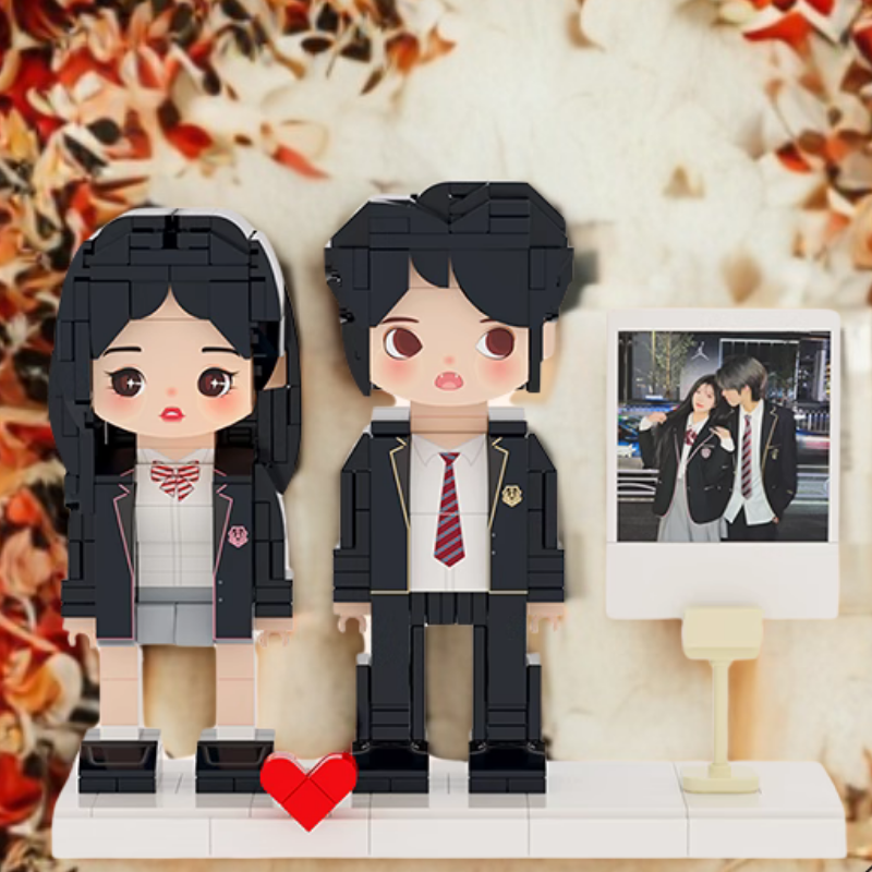 Custom Round face Brick Figure with Photo Display Stand 2 Person