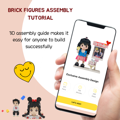 Custom Birthday Round Face Brick Figure with Photo Display 1 Person