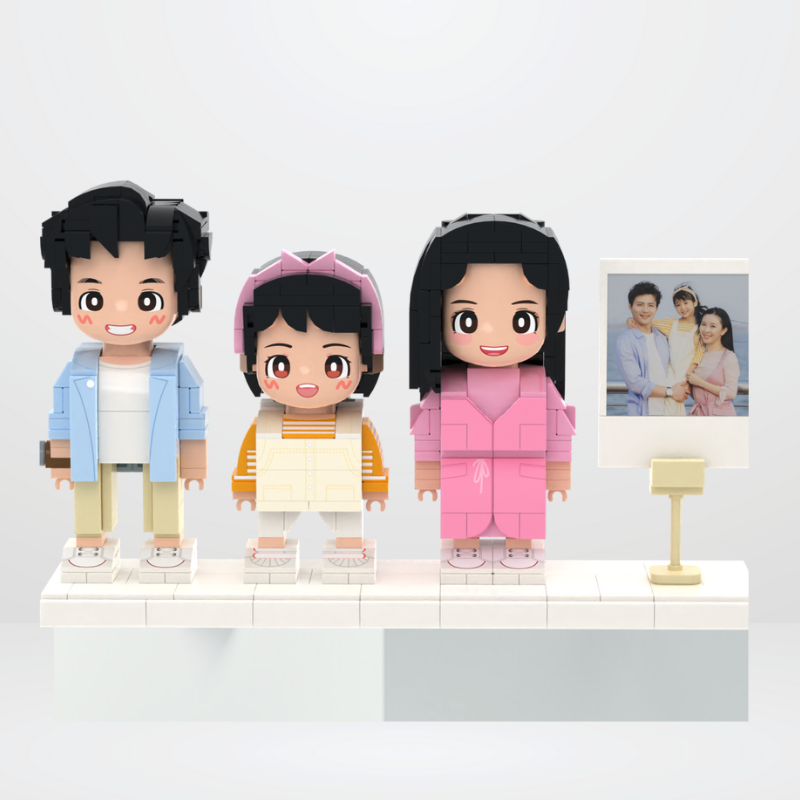 Custom Family Duduu Brick Figure with Photo Display Stand 3 Person