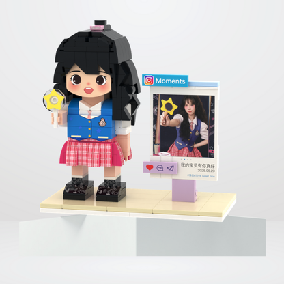 Custom Round Face Brick Figure with Themed Photo Display 1 Person